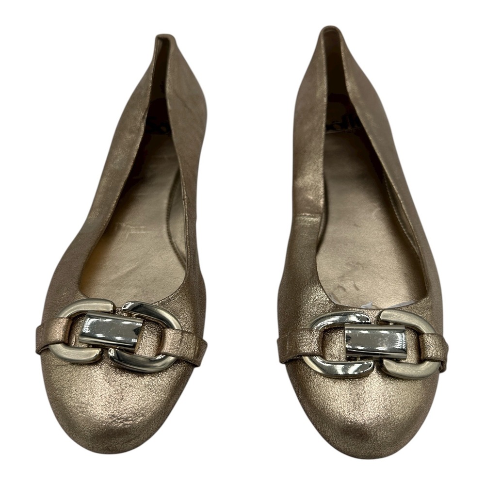 Söfft Women's Gold Metallic Ballet Flats with Buckle Accent Size 8M